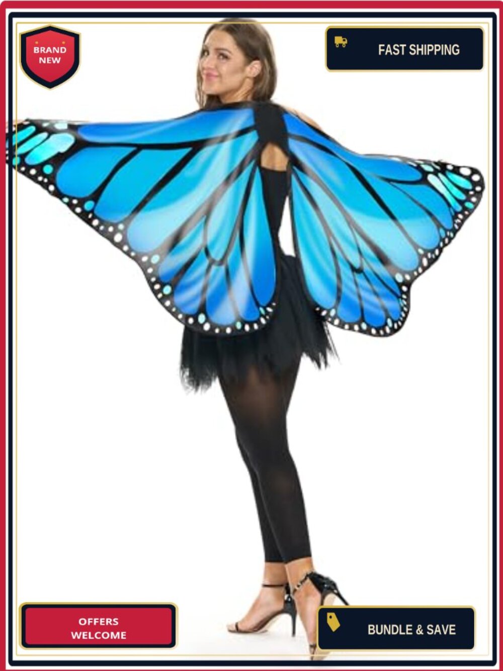 Monarch Butterfly Wings Costume Adult Women Halloween Accessory